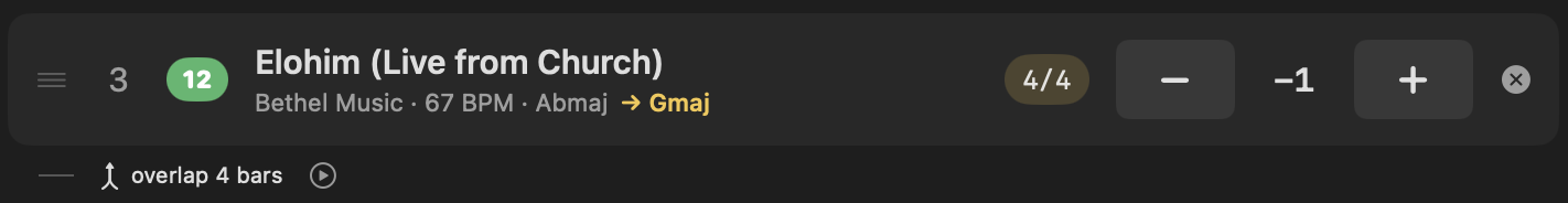An overlap, set here in the outgoing song's bars.